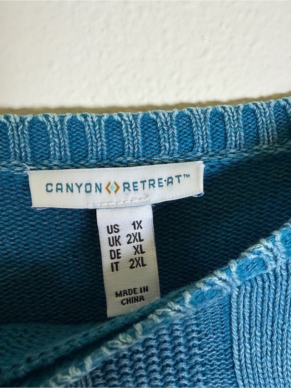 Denim & Co Canyon Retreat Cable Knit Drop Shoulder Washed Sweater 1X Turquoise - Picture 6 of 12